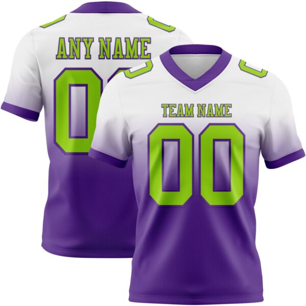 Custom White Neon Green-Purple Authentic Fade Fashion Football Jersey