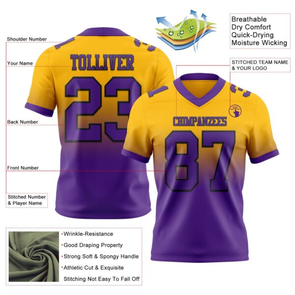 Custom Gold Purple-Black Authentic Fade Fashion Football Jersey