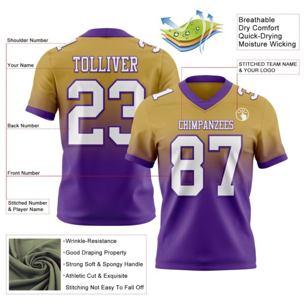 Custom Old Gold White-Purple Authentic Fade Fashion Football Jersey