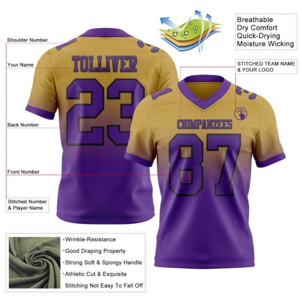Custom Old Gold Purple-Black Authentic Fade Fashion Football Jersey