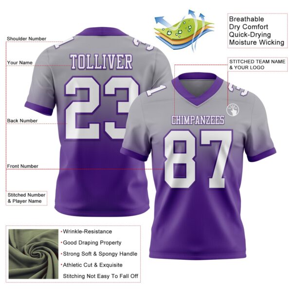Custom Gray White-Purple Authentic Fade Fashion Football Jersey