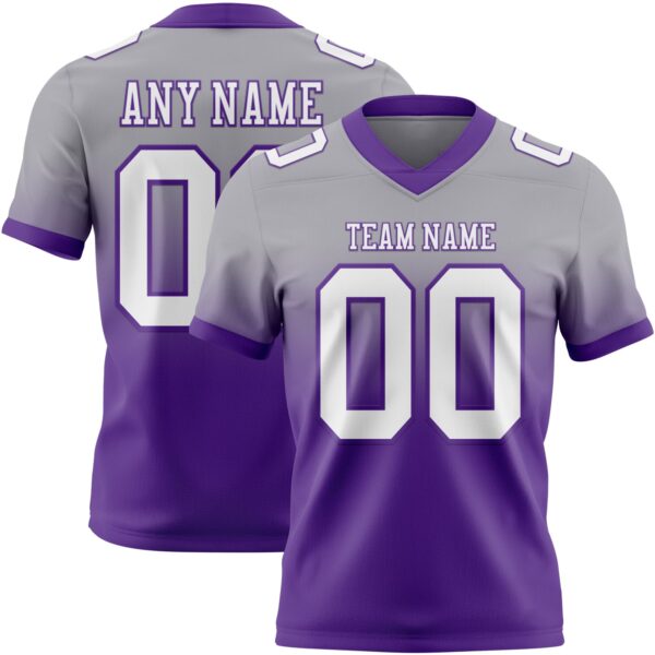 Custom Gray White-Purple Authentic Fade Fashion Football Jersey