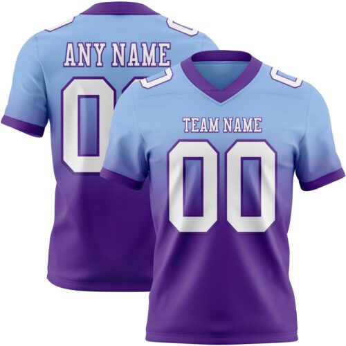 Custom Light Blue White-Purple Authentic Fade Fashion Football Jersey