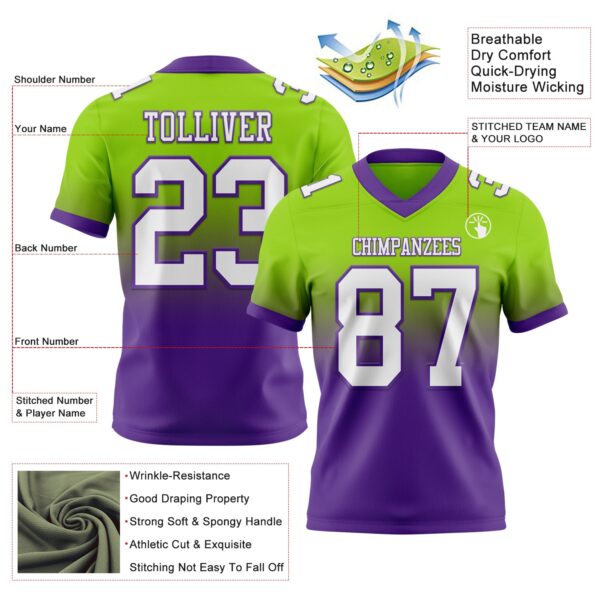 Custom Neon Green White-Purple Authentic Fade Fashion Football Jersey