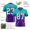 Custom Aqua White-Purple Authentic Fade Fashion Football Jersey