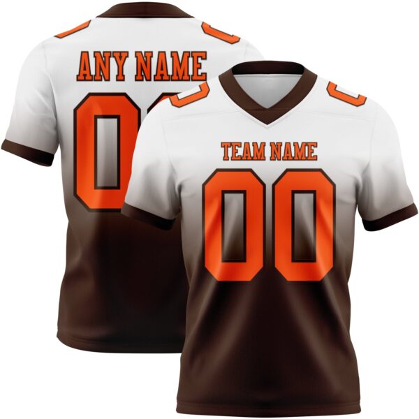 Custom White Orange-Brown Authentic Fade Fashion Football Jersey