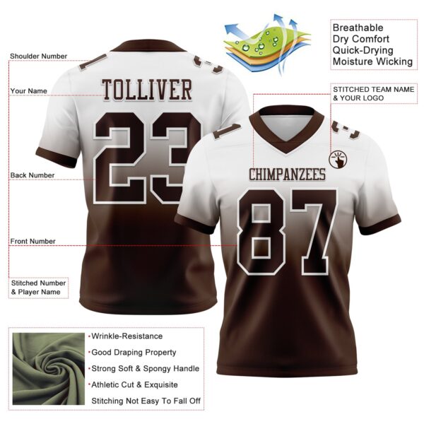 Custom White Brown Authentic Fade Fashion Football Jersey