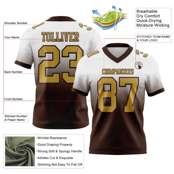 Custom White Old Gold-Brown Authentic Fade Fashion Football Jersey