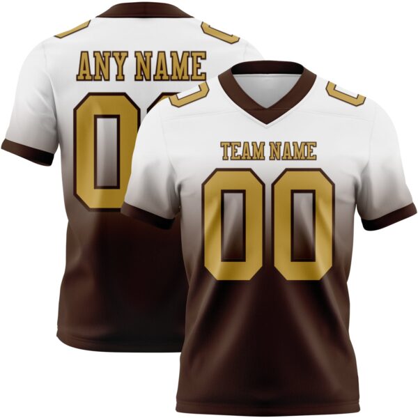 Custom White Old Gold-Brown Authentic Fade Fashion Football Jersey