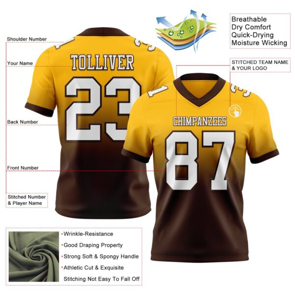 Custom Gold White-Brown Authentic Fade Fashion Football Jersey