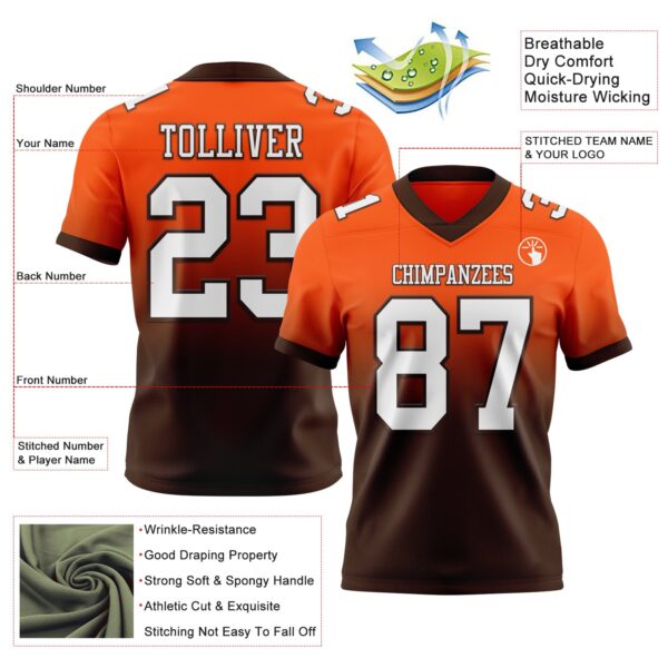 Custom Orange White-Brown Authentic Fade Fashion Football Jersey