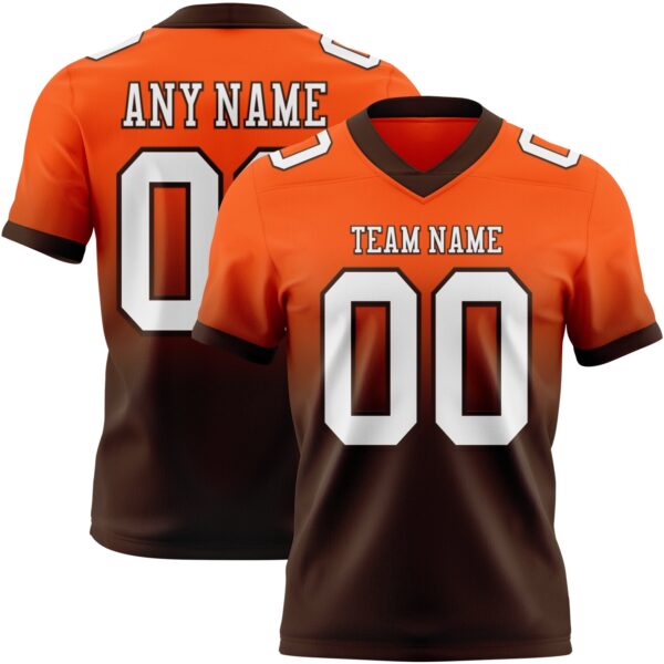 Custom Orange White-Brown Authentic Fade Fashion Football Jersey