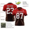 Custom Red White-Brown Authentic Fade Fashion Football Jersey