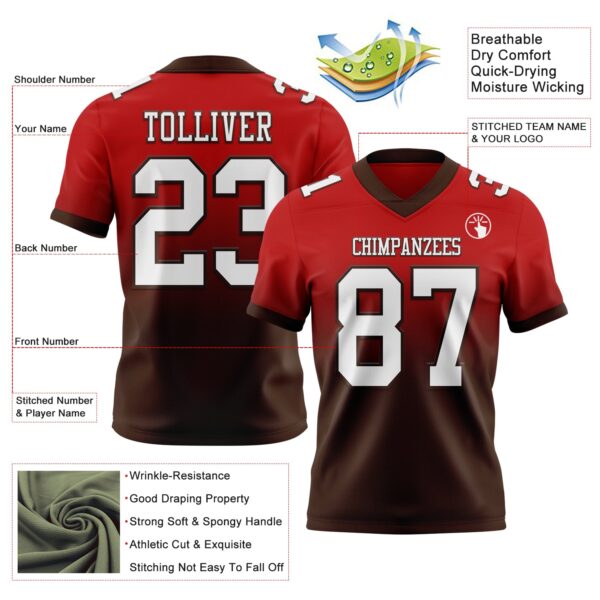 Custom Red White-Brown Authentic Fade Fashion Football Jersey