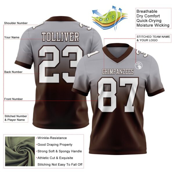 Custom Gray White-Brown Authentic Fade Fashion Football Jersey