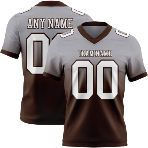 Custom Gray White-Brown Authentic Fade Fashion Football Jersey