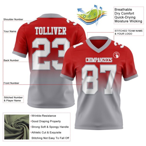 Custom Red White-Gray Authentic Fade Fashion Football Jersey