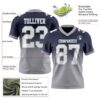 Custom Navy White-Gray Authentic Fade Fashion Football Jersey