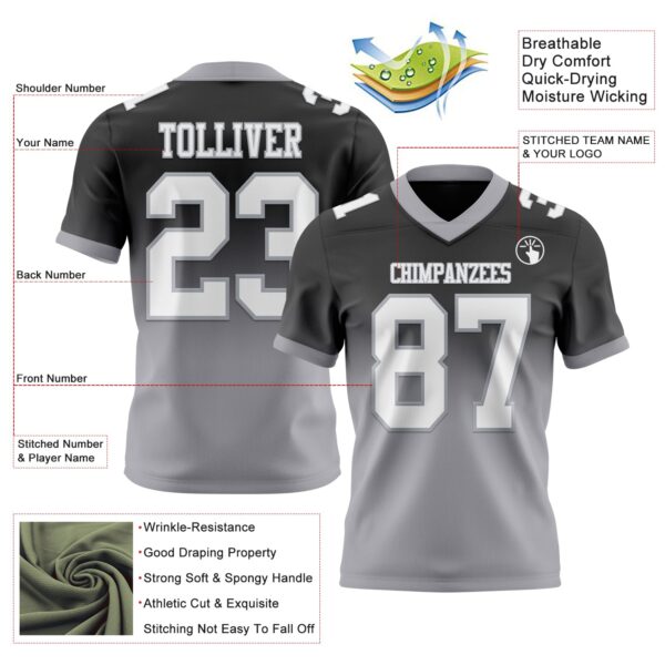 Custom Black White-Gray Authentic Fade Fashion Football Jersey