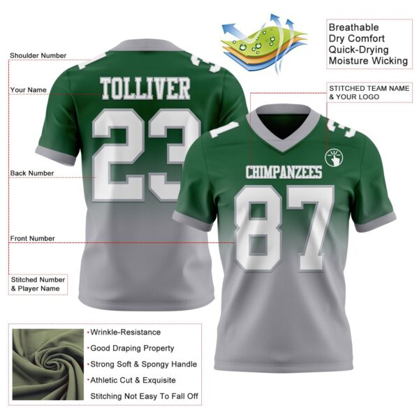Custom Green White-Gray Authentic Fade Fashion Football Jersey
