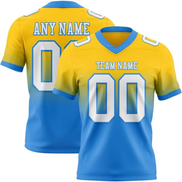 Custom Yellow White-Powder Blue Authentic Fade Fashion Football Jersey