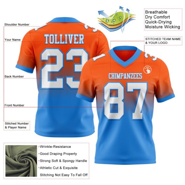 Custom Orange White-Powder Blue Authentic Fade Fashion Football Jersey