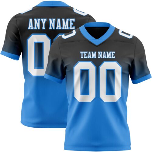FadeFashion1723 Custom Black White-Powder Blue Authentic Fade Fashion Football Jersey