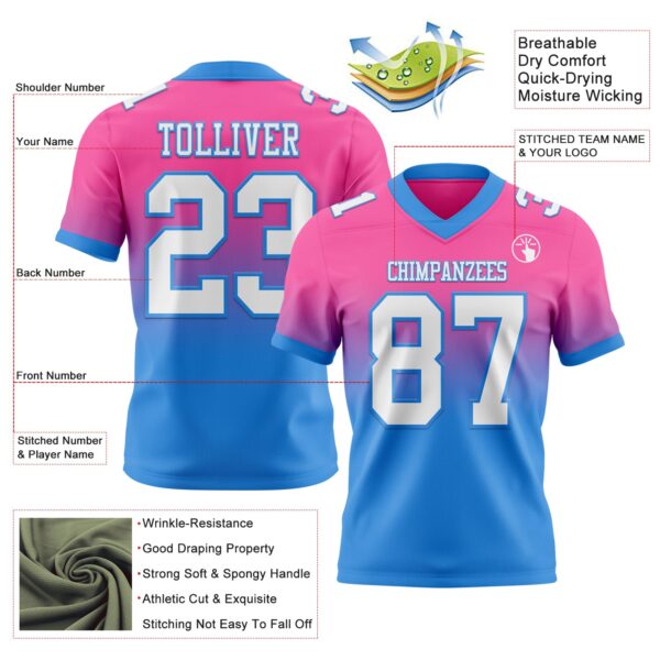 Custom Pink White-Powder Blue Authentic Fade Fashion Football Jersey