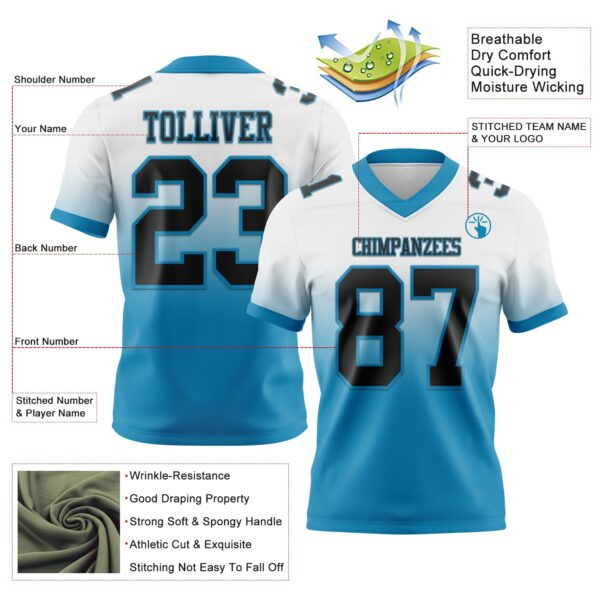 Custom White Black-Panther Blue Authentic Fade Fashion Football Jersey