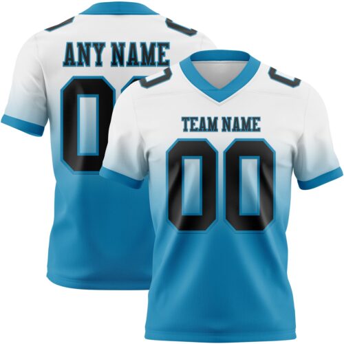 Custom White Black-Panther Blue Authentic Fade Fashion Football Jersey