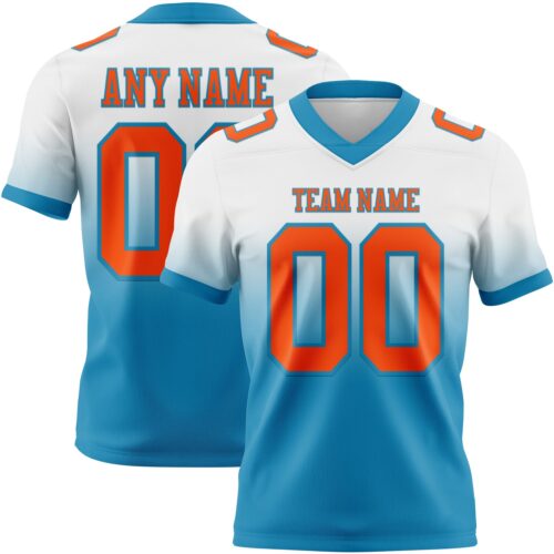 Custom White Orange-Panther Blue Authentic Fade Fashion Football Jersey