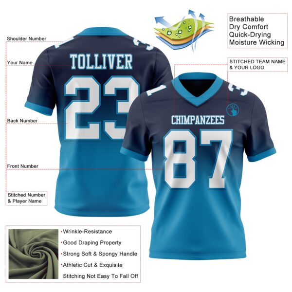 Custom Navy White-Panther Blue Authentic Fade Fashion Football Jersey