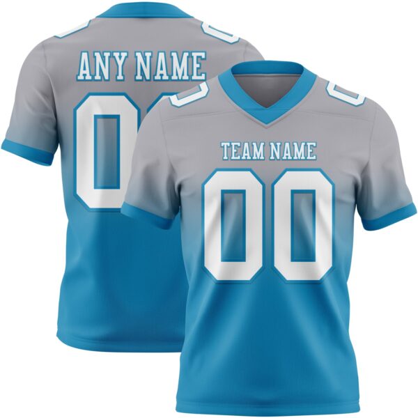 Custom Gray White-Panther Blue Authentic Fade Fashion Football Jersey