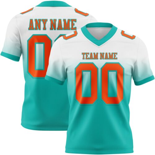 Custom White Orange-Aqua Authentic Fade Fashion Football Jersey