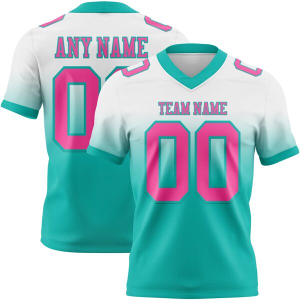 Custom White Pink-Aqua Authentic Fade Fashion Football Jersey