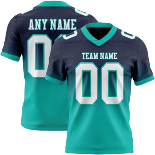Custom Navy White-Aqua Authentic Fade Fashion Football Jersey