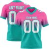 Custom Pink White-Aqua Authentic Fade Fashion Football Jersey