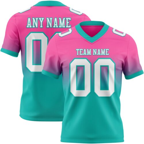 FadeFashion1740 Custom Pink White-Aqua Authentic Fade Fashion Football Jersey