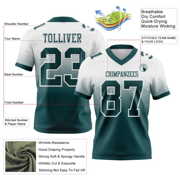 Custom White Midnight Green Authentic Fade Fashion Football Jersey