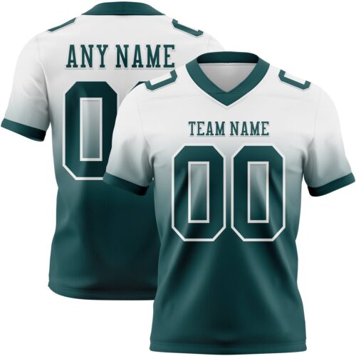 Custom White Midnight Green Authentic Fade Fashion Football Jersey