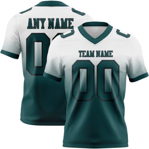Custom White Midnight Green-Black Authentic Fade Fashion Football Jersey