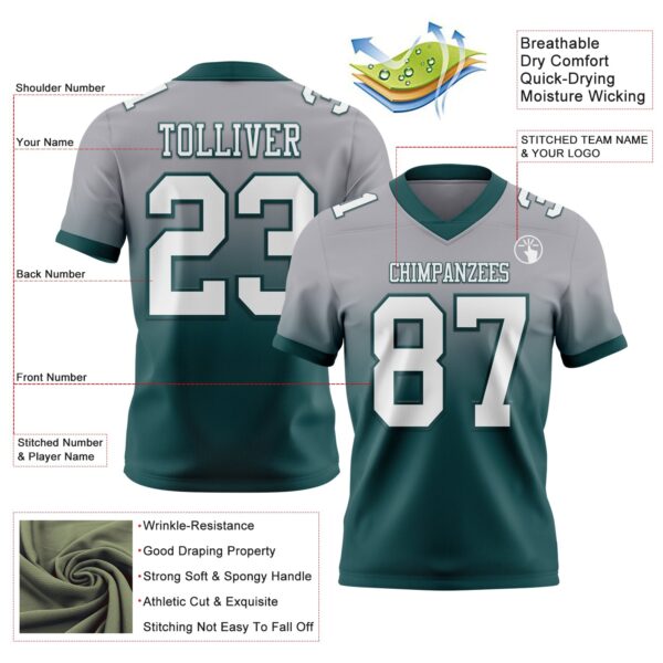 Custom Gray White-Midnight Green Authentic Fade Fashion Football Jersey