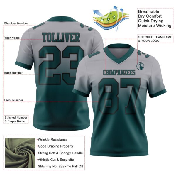 Custom Gray Midnight Green-Black Authentic Fade Fashion Football Jersey