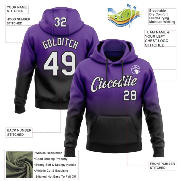 Custom Stitched Purple White-Black Fade Fashion Sports Pullover Sweatshirt Hoodie