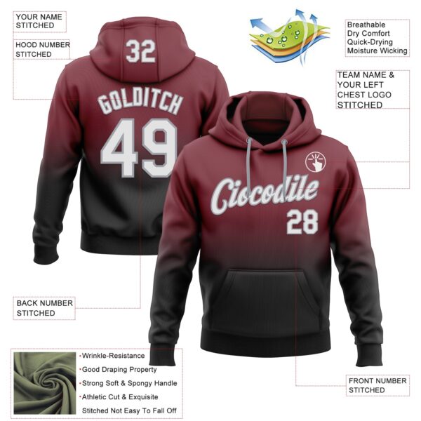 Custom Stitched Burgundy White Black-Gray Fade Fashion Sports Pullover Sweatshirt Hoodie