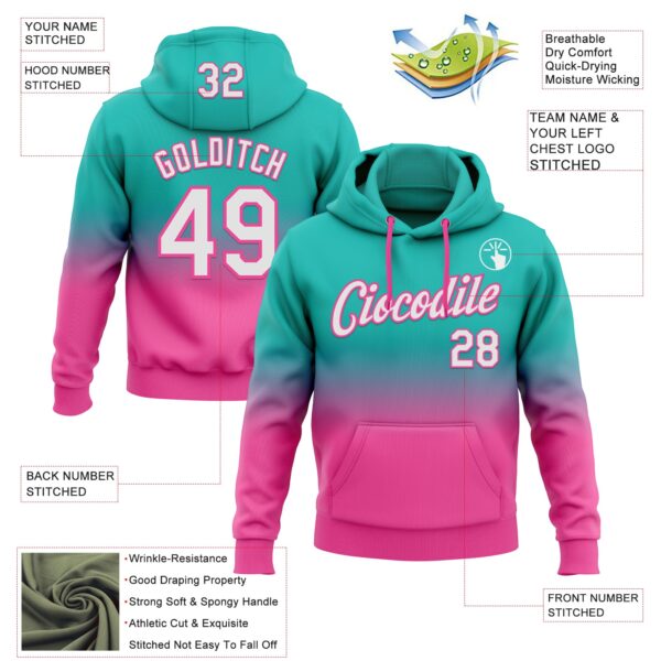 Custom Stitched Aqua White-Pink Fade Fashion Sports Pullover Sweatshirt Hoodie