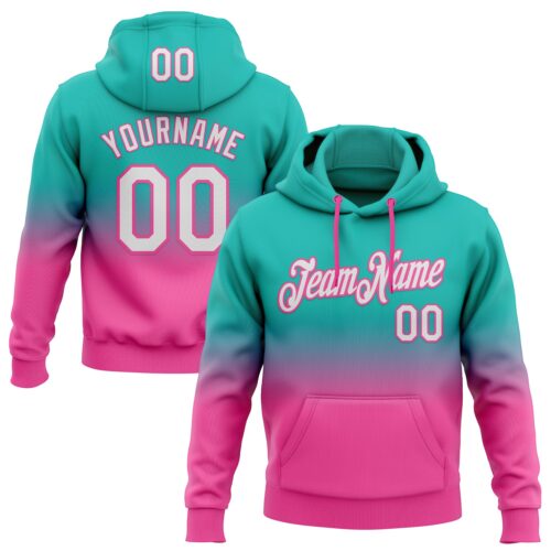 FadeFashion1877 Custom Stitched Aqua White-Pink Fade Fashion Sports Pullover Sweatshirt Hoodie