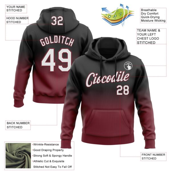 Custom Stitched Black White-Burgundy Fade Fashion Sports Pullover Sweatshirt Hoodie