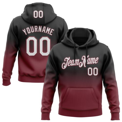 Custom Stitched Black White-Burgundy Fade Fashion Sports Pullover Sweatshirt Hoodie