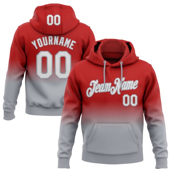 Custom Stitched Red White-Gray Fade Fashion Sports Pullover Sweatshirt Hoodie